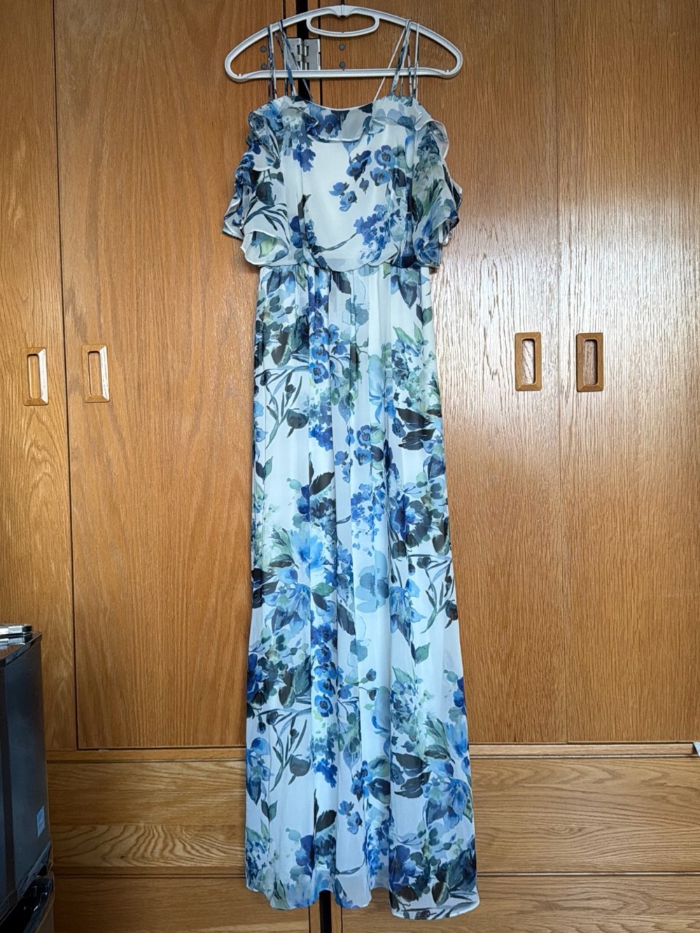 Ralph Lauren Blue and White Floral Ruffle Neck Dress